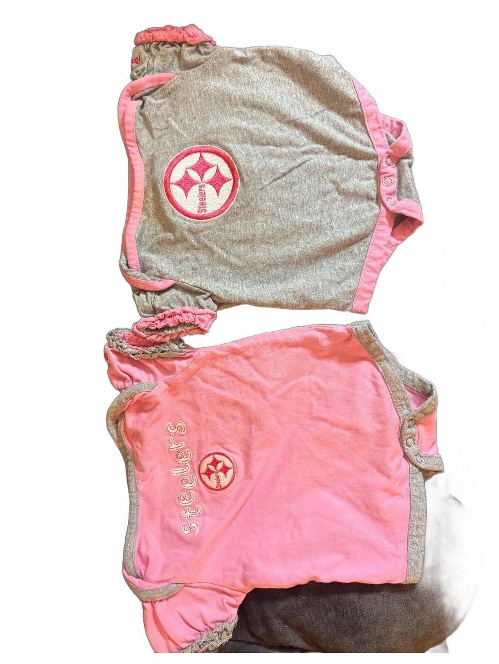 Reebok NFL Steelers Baby Bodysuits 0-3m Pink Gray Set of 2